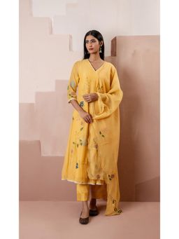 AM by Anita Mittal - Yellow Falak Anarkali Kurta with Pant and Dupatta