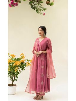AM by Anita Mittal - Pink Muskat Angrakha Kurta with Pant and Dupatta