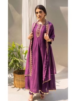 AM by Anita Mittal - Purple Dahliya Anarkali Kurta with Pant and Dupatta