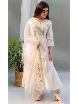 AM by Anita Mittal - White Seher A-Line Kurta with Pant and Dupatta