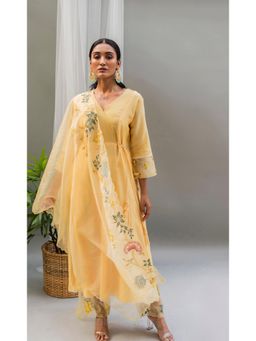 AM by Anita Mittal - Yellow Seher A-Line Kurta with Pant and Dupatta