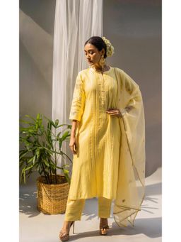 AM by Anita Mittal - Yellow Alia Kurta with Pant and Dupatta