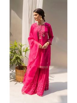 AM by Anita Mittal - Chandbali Pink Kurta with Sharara and Dupatta