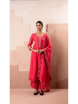 AM by Anita Mittal - Chaand A-Line Pink Kurta with Pant and Dupatta
