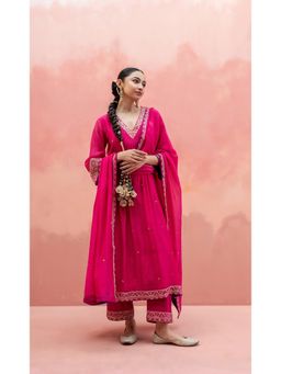 AM by Anita Mittal - Sitara A-Line Pink Kurta with Pant and Dupatta