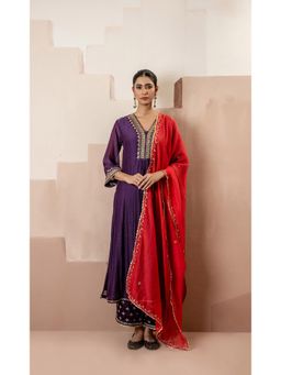 AM by Anita Mittal - Sunehri A-Line Purple Anarkali with Pant and Dupatta