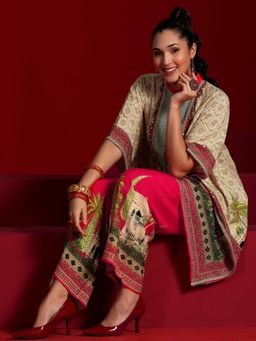 Libas Art - Printed Kaftan Palazzos - Beige (Set of 2)