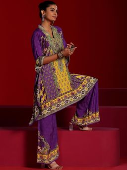 Libas Art - Floral Kaftan Palazzos - Purple (Set of 2)