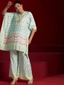 Libas Art - Floral Kaftan Palazzos Co-Ord - Blue (Set of 2)