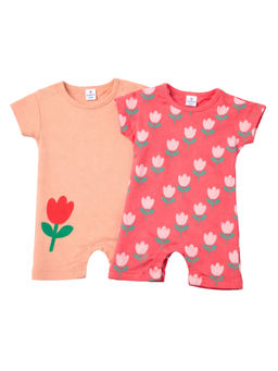 Blumbuds - Baby Girls Red and Peach Cotton Romper- (Pack Of 2)