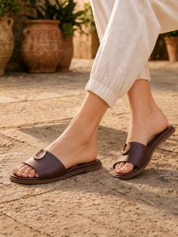 U.S. POLO ASSN. - Women Brown Solvere Flats with Gold Hardware