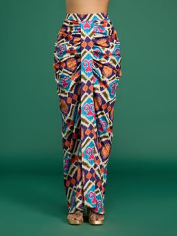 Gajra Gang - Purple Crepe Ikat Print Drape Skirt Casa Mexicana