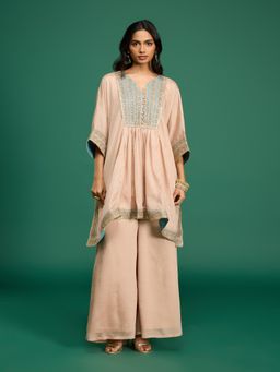 Gajra Gang - Peach Chinon Embroidered Kaftan Kurta & Palazzo Desert Rani