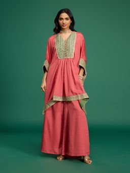 Gajra Gang - Pink Chinon Embroidered Kaftan Kurta & Palazzo Desert Rani