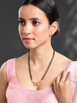 Peora - Rose Gold Plated Cz Studded Pendant Mangalsutra Stud Earring Set Jewellery For Women