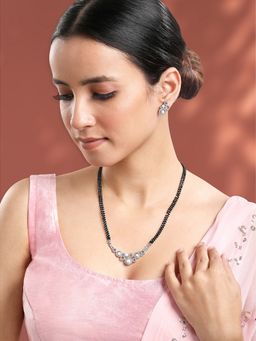 Peora - Silver Plated Cz & Pearl Studded Pendant Mangalsutra Earring Set Fashion For Women