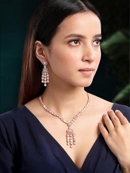 Peora - Rose Gold Plated Cz Studded Western Jewellery Set For Women