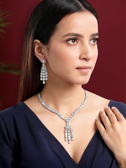 Peora - Silver Plated Cubic Zirconia Studded Western Set For Women