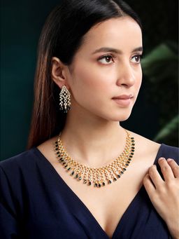 Peora - Gold Plated Cz & Blue Beads Studded Jewellery Set For Women