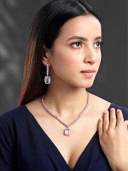 Peora - Rose Gold Plated Cz & Crystal Studded Jewellery Set For Women