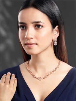 Peora - Rose Gold Plated Cubic Zirconia Studded Jewellery Set For Women