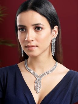 Peora - Silver Plated Cubic Zirconia Studded Stylish Jewellery Set For Women