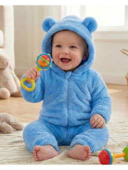 BABYZONE - Soft Fleece Baby Romper with Hood For Newborn Baby - Blue