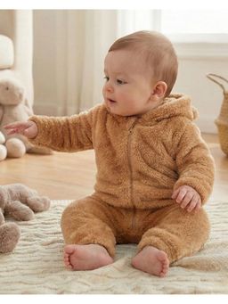 BABYZONE - Soft Fleece Baby Romper with Hood For Newborn Baby - Brown