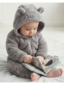 BABYZONE - Soft Fleece Baby Romper with Hood For Newborn Baby - Grey