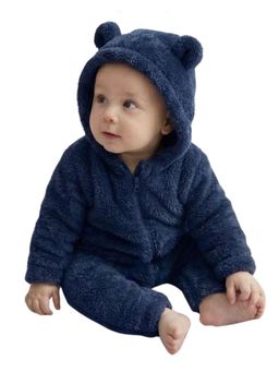 BABYZONE - Soft Fleece Baby Romper with Hood For Newborn Baby - Navy Blue