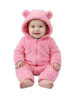 BABYZONE - Soft Fleece Baby Romper with Hood For Newborn Baby - Pink