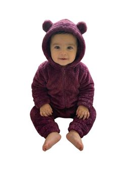 BABYZONE - Soft Fleece Baby Romper with Hood For Newborn Baby - Wine