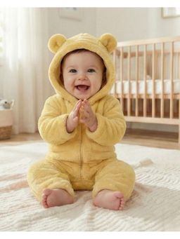 BABYZONE - Soft Fleece Baby Romper with Hood For Newborn Baby - Yellow