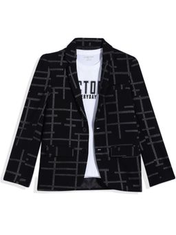 CHARCHIT - Boys Single-Breasted Textured Pattern Blazer with T-shirt - Black