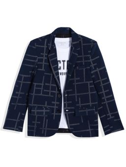 CHARCHIT - Boys Single-Breasted Textured Pattern Blazer with T-shirt - Navy Blue