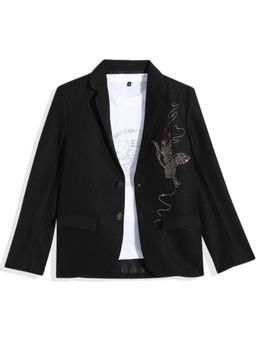CHARCHIT - Boys Single-Breasted Embellished Blazer with T-shirt - Black