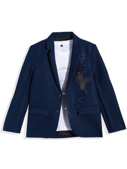 CHARCHIT - Boys Single-Breasted Embellished Blazer with T-shirt - Blue