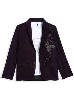 CHARCHIT - Boys Single-Breasted Embellished Blazer with T-shirt - Purple