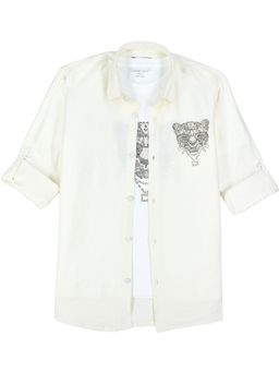 CHARCHIT - Boys Full Sleeves Embellished Shirt and T-shirt - Cream