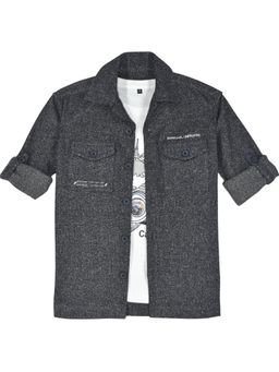 CAVIO - Boys Full Sleeves Textured Shirt and T-shirt - Black