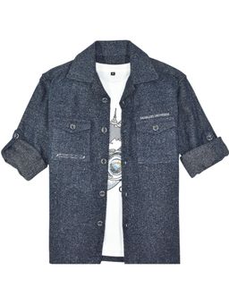 CAVIO - Boys Full Sleeves Textured Shirt and T-shirt - Navy Blue