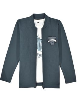 CAVIO - Boys Full Sleeves Textured Jacket and T-shirt - Turquoise
