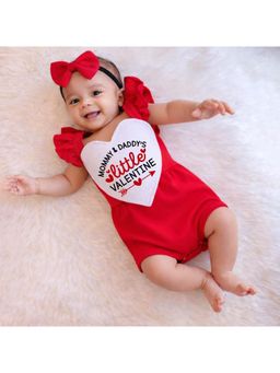KNITROOT - Mommy and Daddy's Little Valentine Text Printed Onesie with Hairband - Red