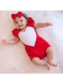 KNITROOT - Valentine Theme Onesie With Hairband - Red White