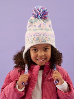 Accessorize London - Kids Girls Heart Fair Isle Bobble Trapper Beanie - Multi-Color