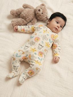 Oh My Bebe - Baby Savanna Printed Cotton Zip Romper - Beige