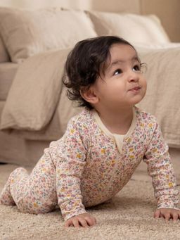 Oh My Bebe - Baby Floral Printed Cotton Zip Romper - Multi-Color