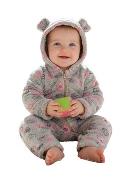 BABYZONE - Boys Casual Floral Wool Blend Romper - Brown