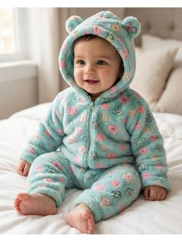 BABYZONE - Boys Casual Floral Wool Blend Romper - Green