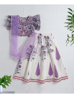 The Magic Wand - Cotton Floral Printed Choli & Lehenga with Dupatta - Purple